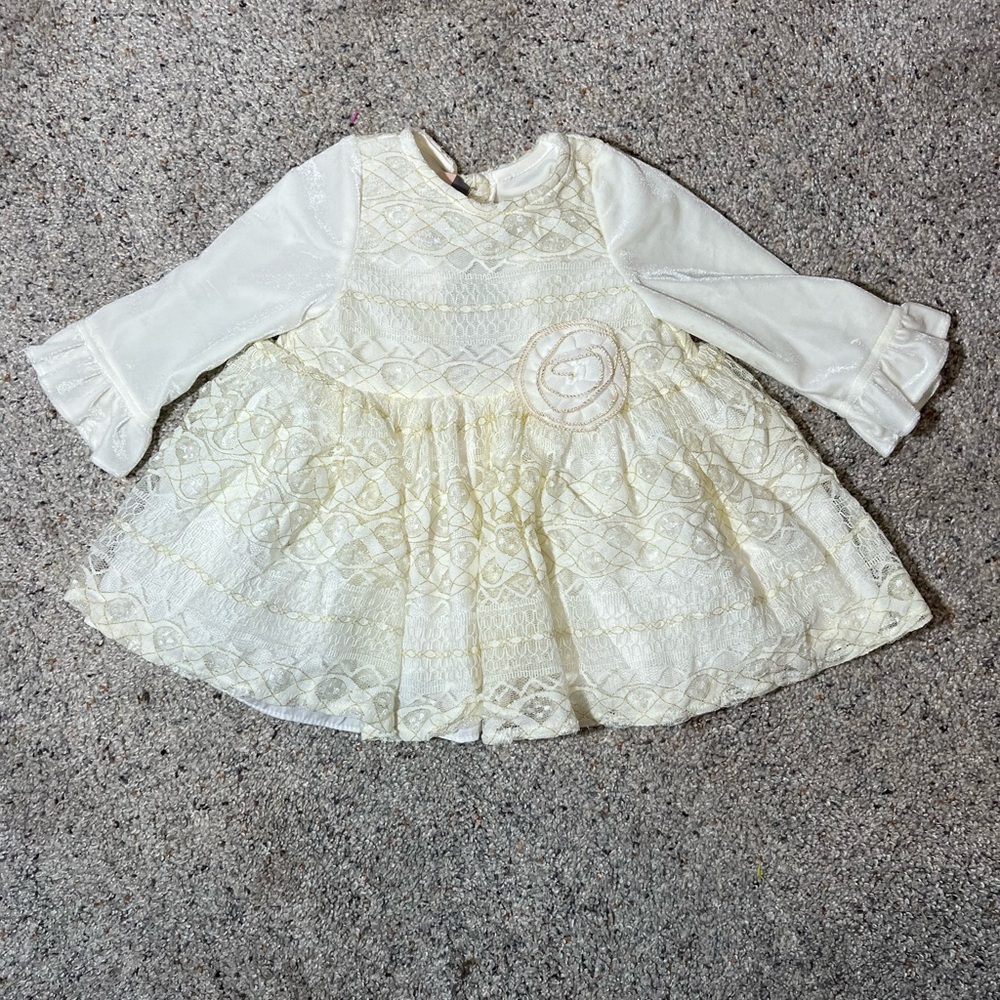 Pastourelle by Pippa & Julie Velvet Cream Bishop Sleeve dress
